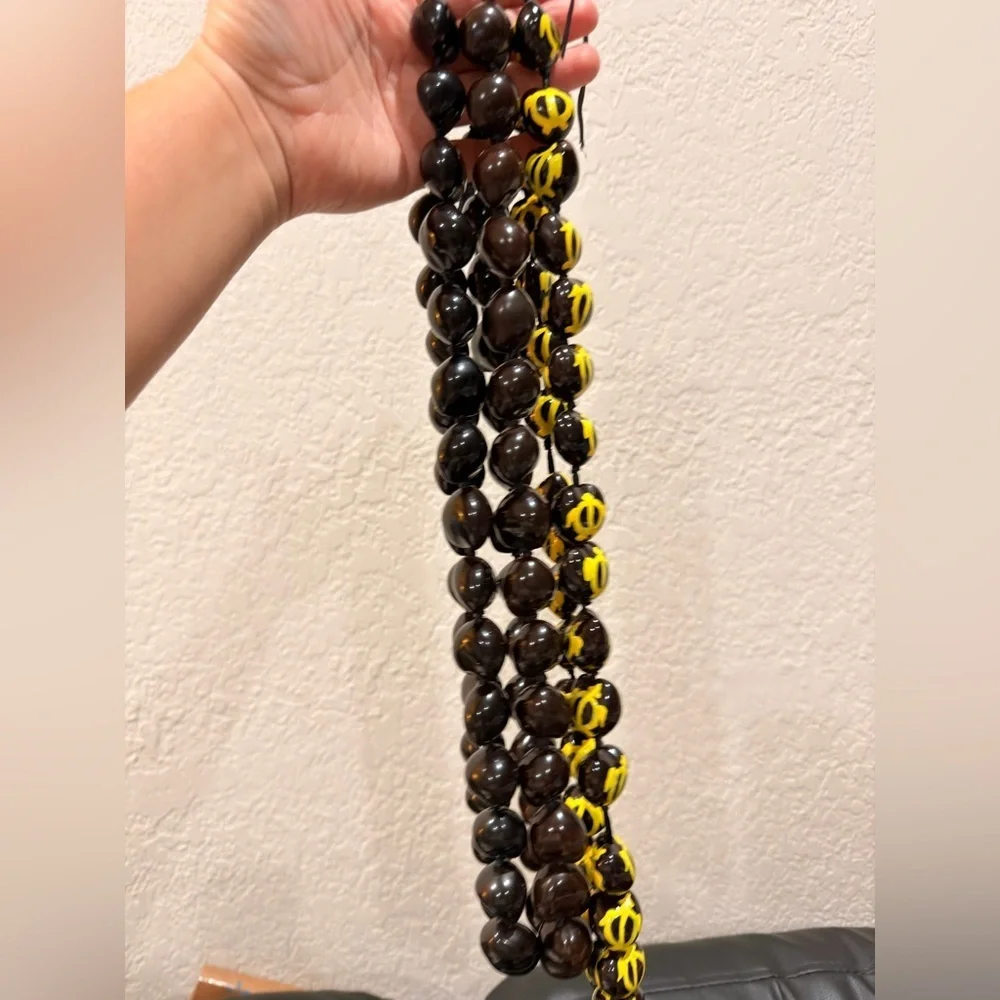 3 Hawaiian Leí Style Kukui Nut Bead Necklace, 1 Painted Yellow turtle & 2 brown